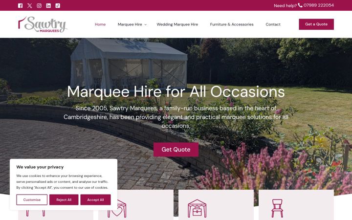 Screenshot of gardenmarqueehire.co.uk