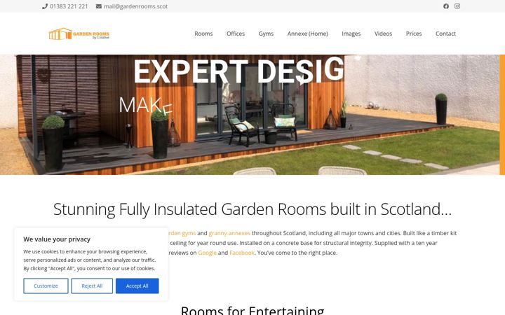 Screenshot of gardenrooms.scot