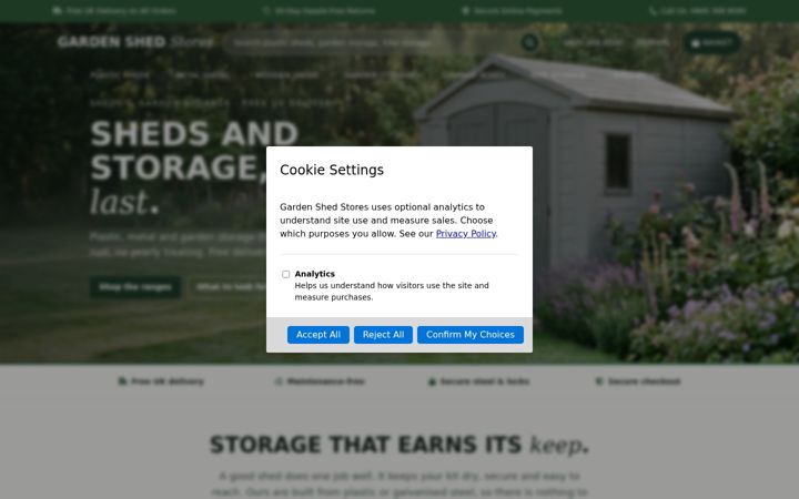 Screenshot of gardenshedstores.co.uk