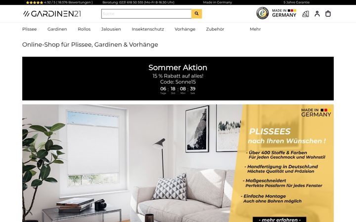 Screenshot of gardinen21.de