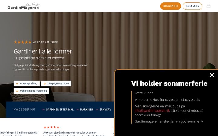 Skærmbillede af gardinmageren.dk
