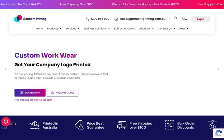 Screenshot of garmentprinting.com.au