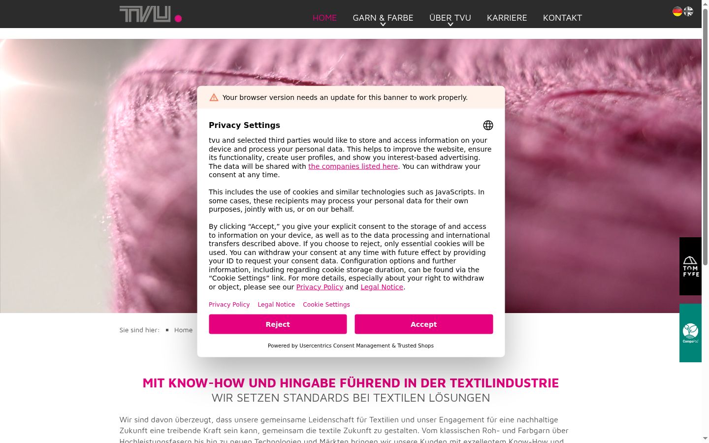 Screenshot des Einwilligungsbanners vor jeglicher Interaktion