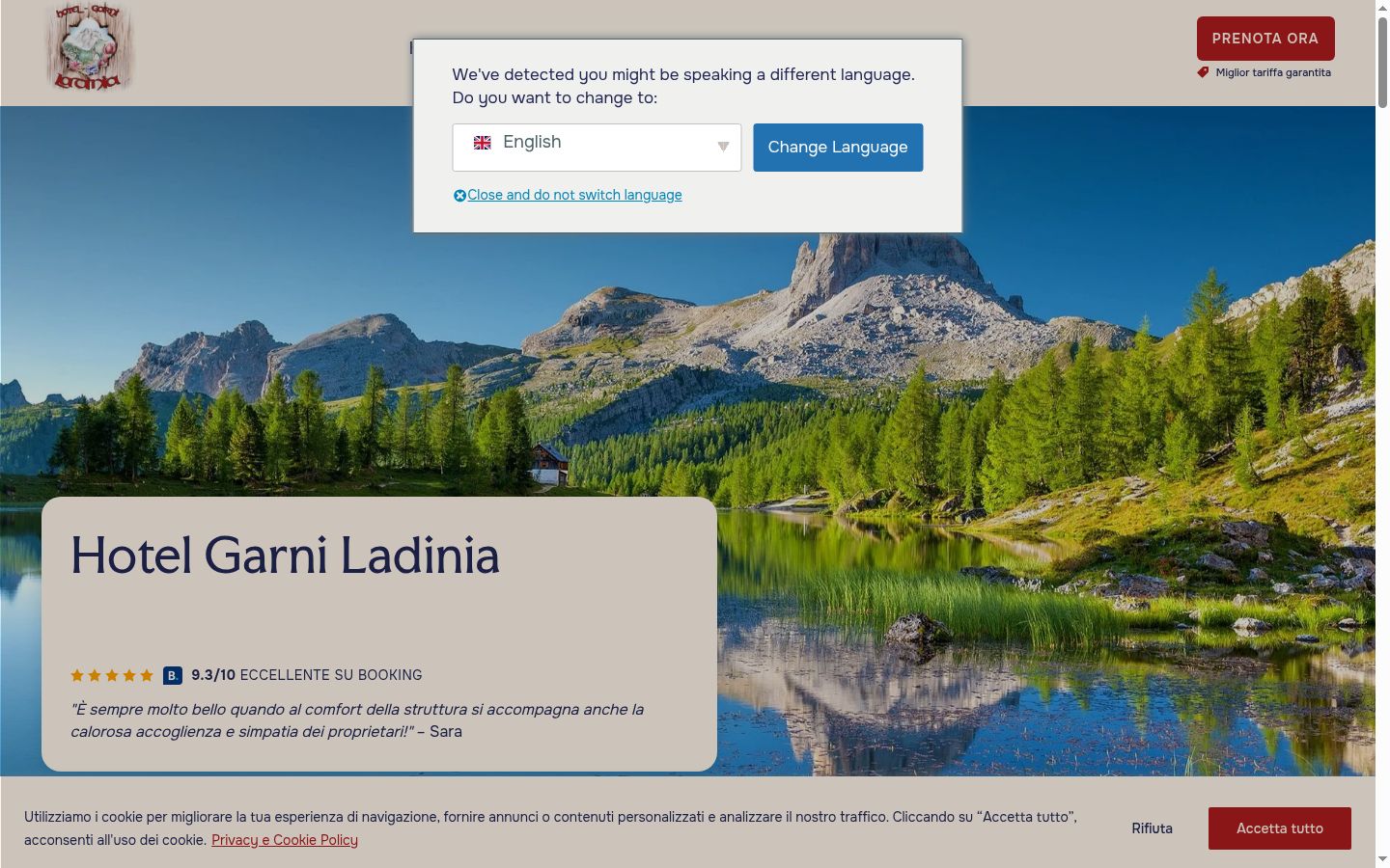 Screenshot del banner di consenso mostrato prima di qualsiasi interazione