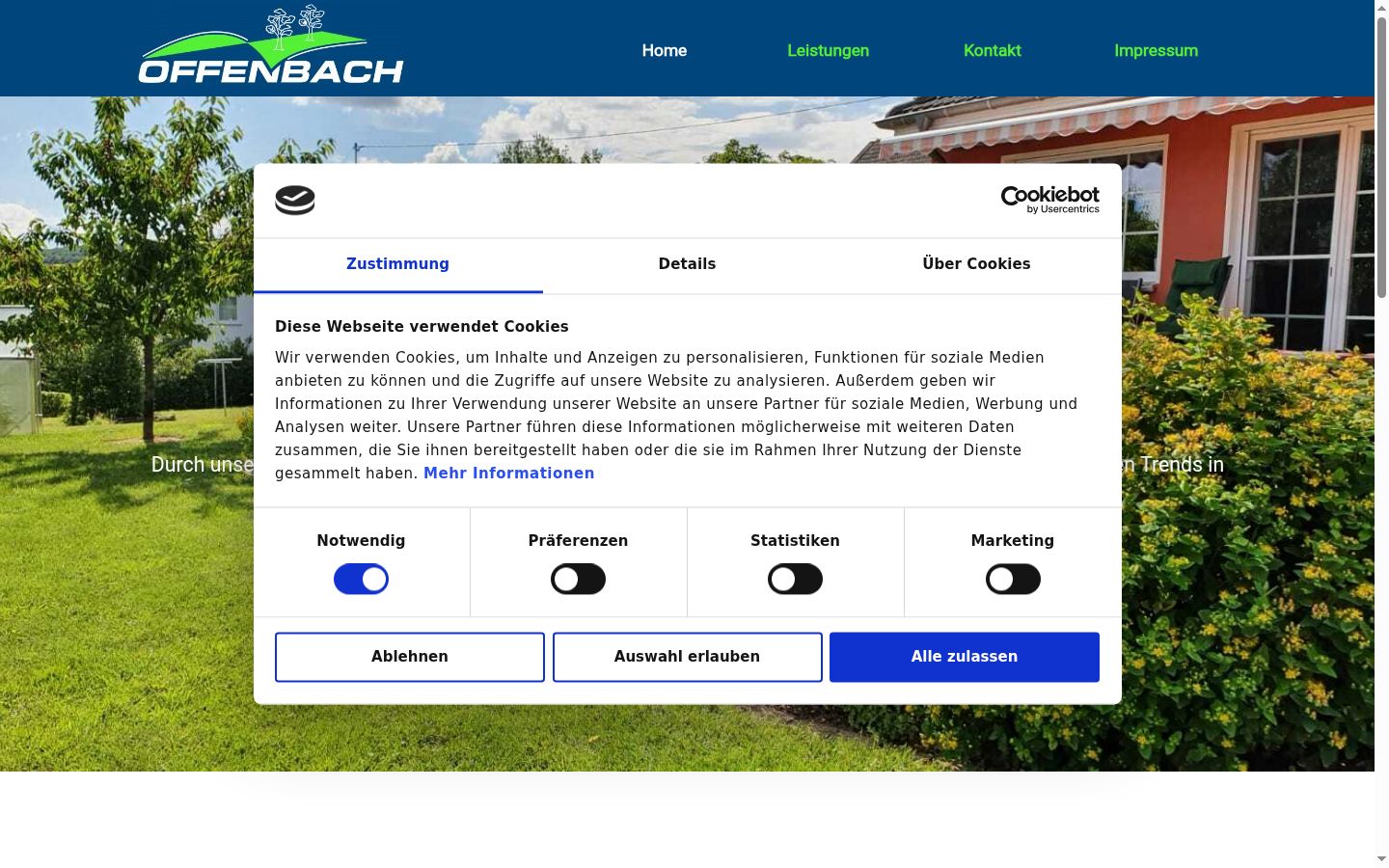 Screenshot des Einwilligungsbanners vor jeglicher Interaktion