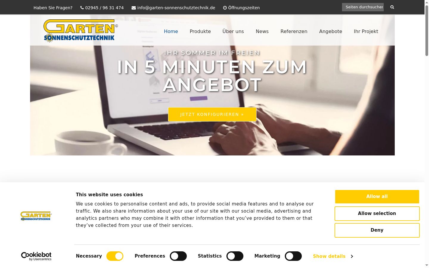 Screenshot des Einwilligungsbanners vor jeglicher Interaktion
