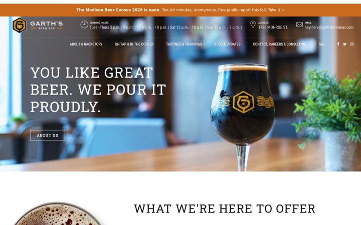 Screenshot of garthsbrewbar.com