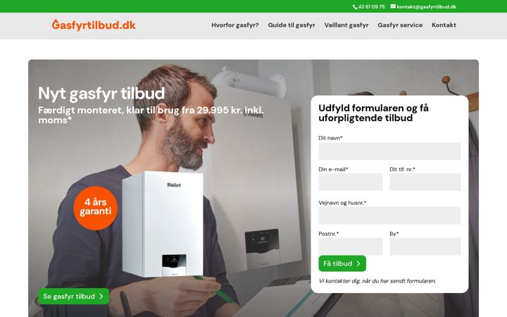 Screenshot of gasfyrtilbud.dk