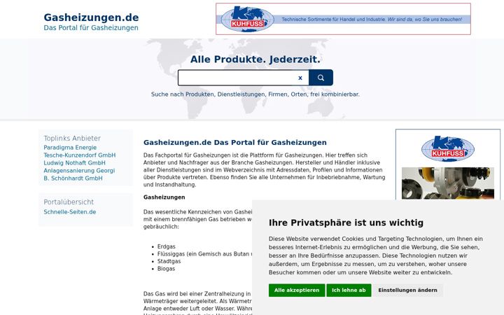 Skjermbilde av gasheizungen.de