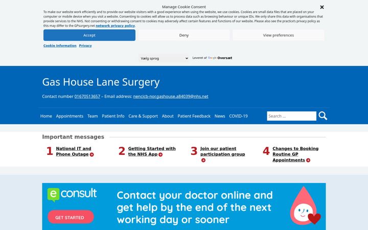 Screenshot of gashouselanesurgery.nhs.uk