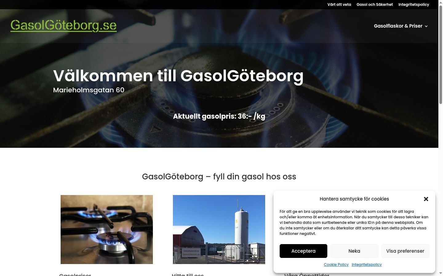 Skärmbild av samtyckesbannern som visades före någon interaktion