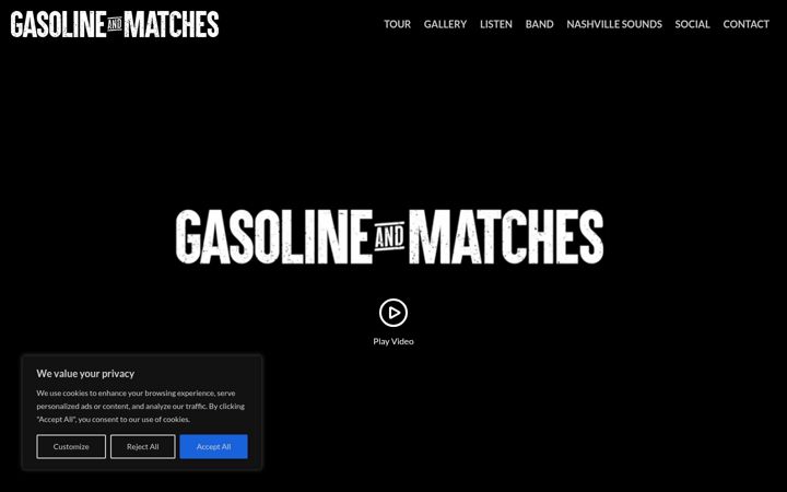 Screenshot of gasolineandmatchesmusic.com