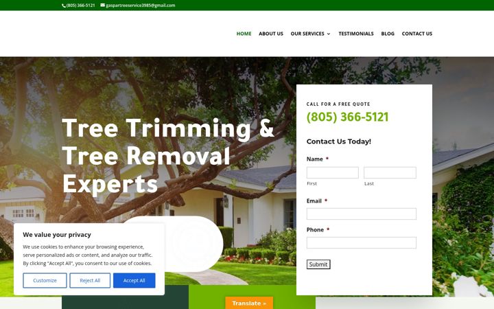 Screenshot of gasparstreeservice.com
