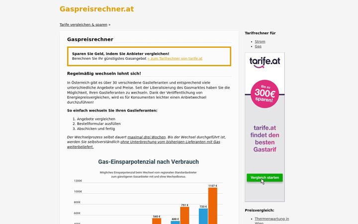 Screenshot of gaspreisrechner.at