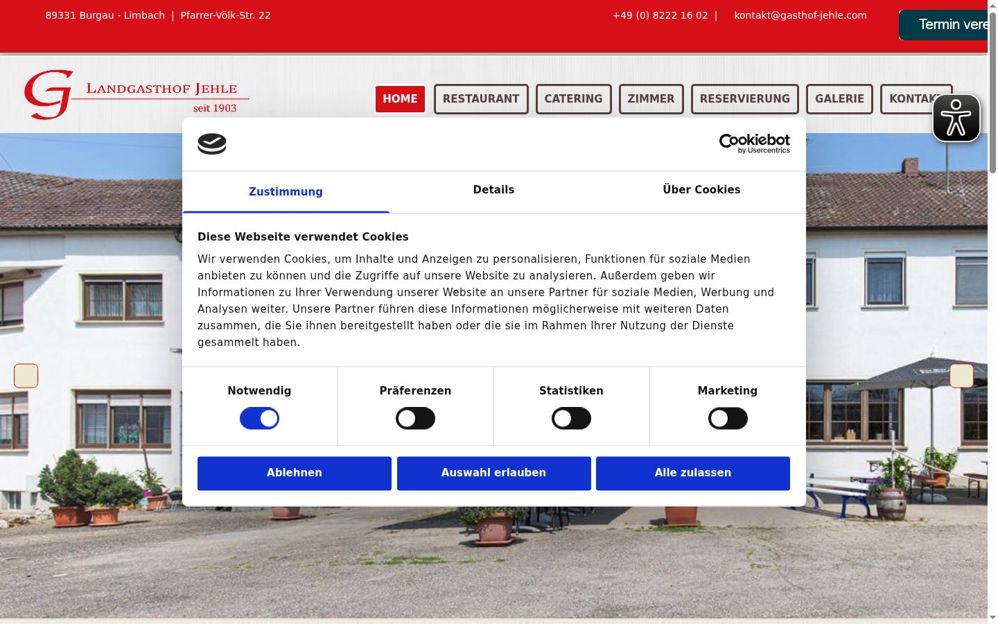 Captura de ecrã do banner de consentimento apresentado antes de qualquer interação