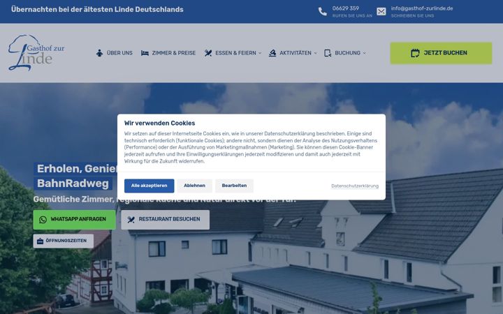 Screenshot of gasthof-zurlinde.de