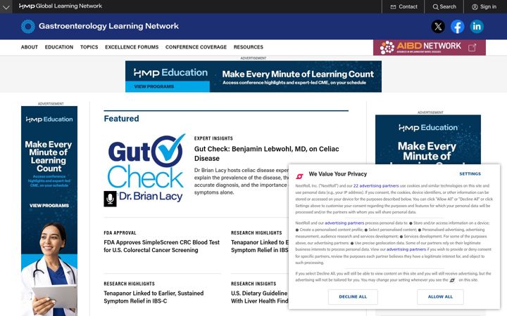Screenshot of gastroenterologylearningnetwork.com