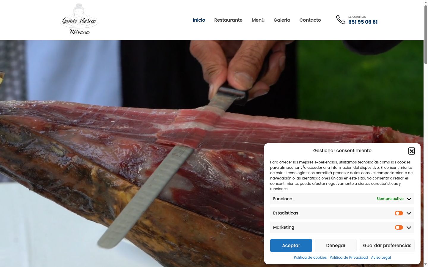 Captura de pantalla del banner de consentimiento mostrado antes de cualquier interacción