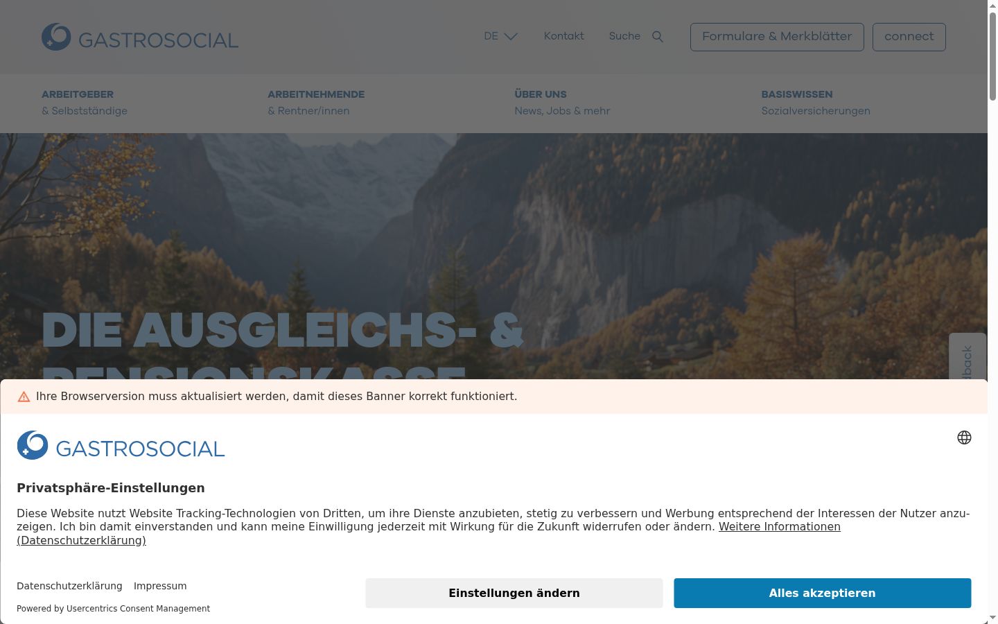 Screenshot des Einwilligungsbanners vor jeglicher Interaktion
