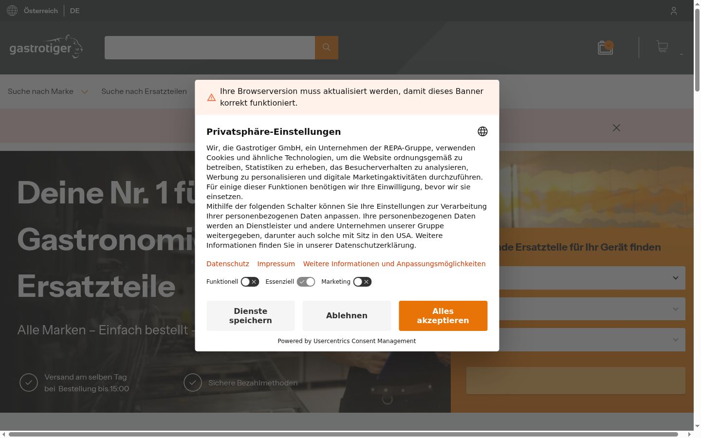 Snímka obrazovky banera súhlasu zobrazeného pred akoukoľvek interakciou