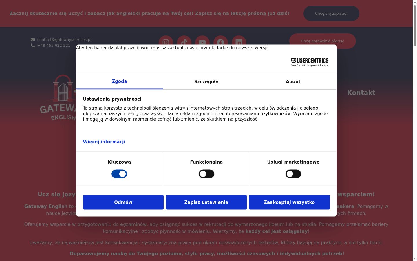 Screenshot del banner di consenso mostrato prima di qualsiasi interazione