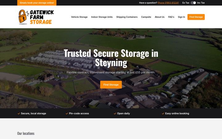 Screenshot of gatewickfarmstorage.co.uk