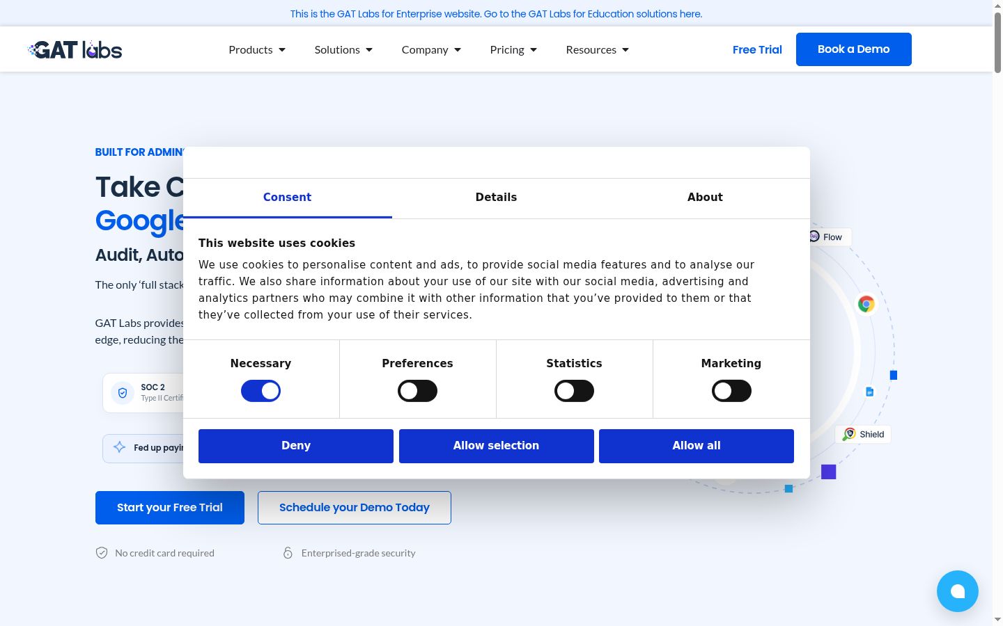 Screenshot of the consent banner shown before any interaction