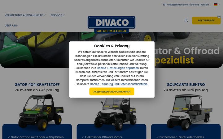 Screenshot of gator-mieten.de
