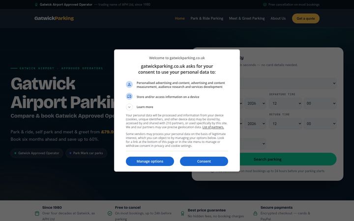 Screenshot of gatwickparking.co.uk