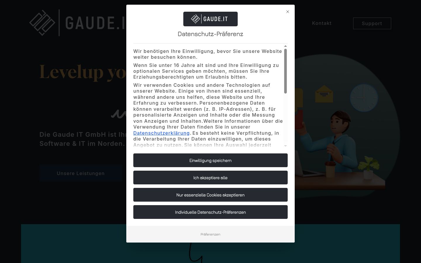 Screenshot del banner di consenso mostrato prima di qualsiasi interazione