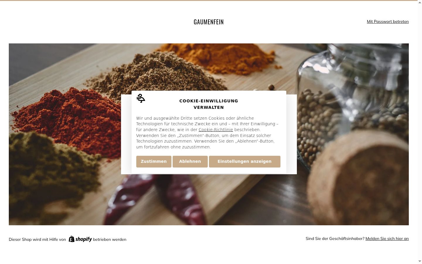 Screenshot del banner di consenso mostrato prima di qualsiasi interazione