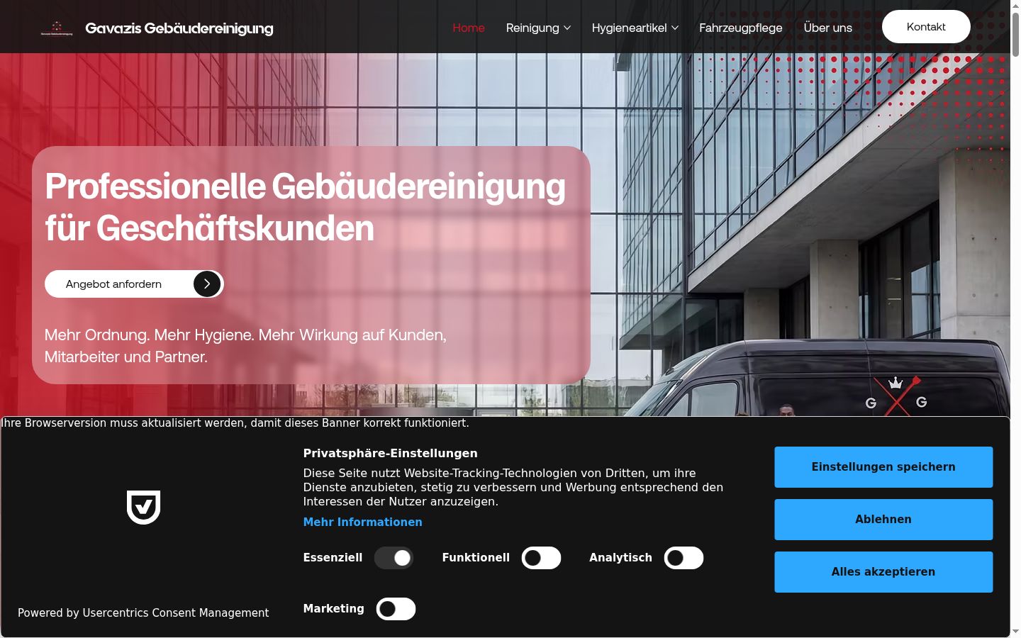 Screenshot des Einwilligungsbanners vor jeglicher Interaktion