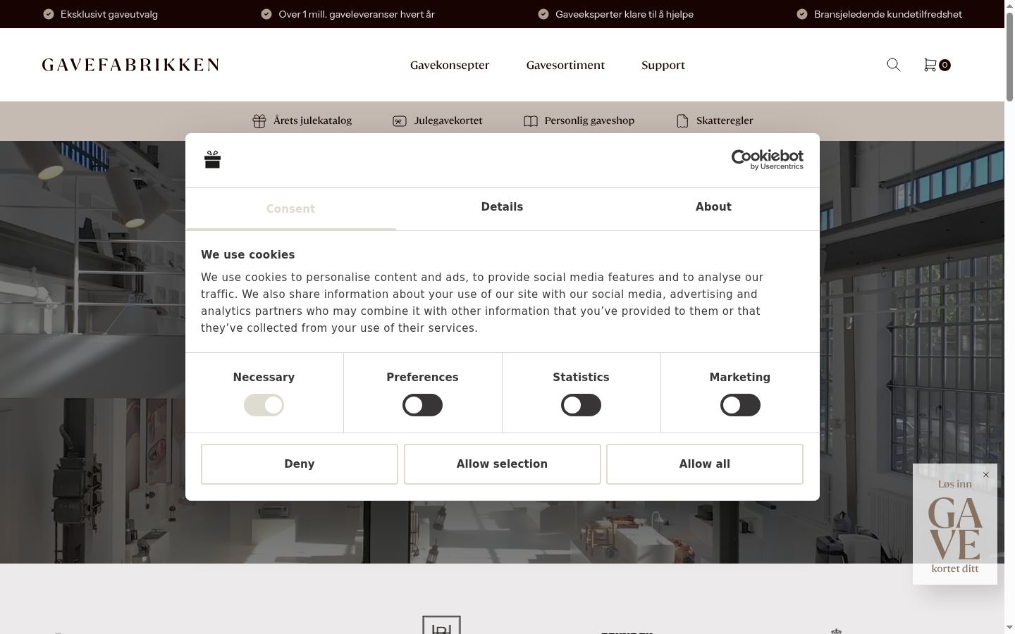 Capture d'écran de la bannière de consentement affichée avant toute interaction