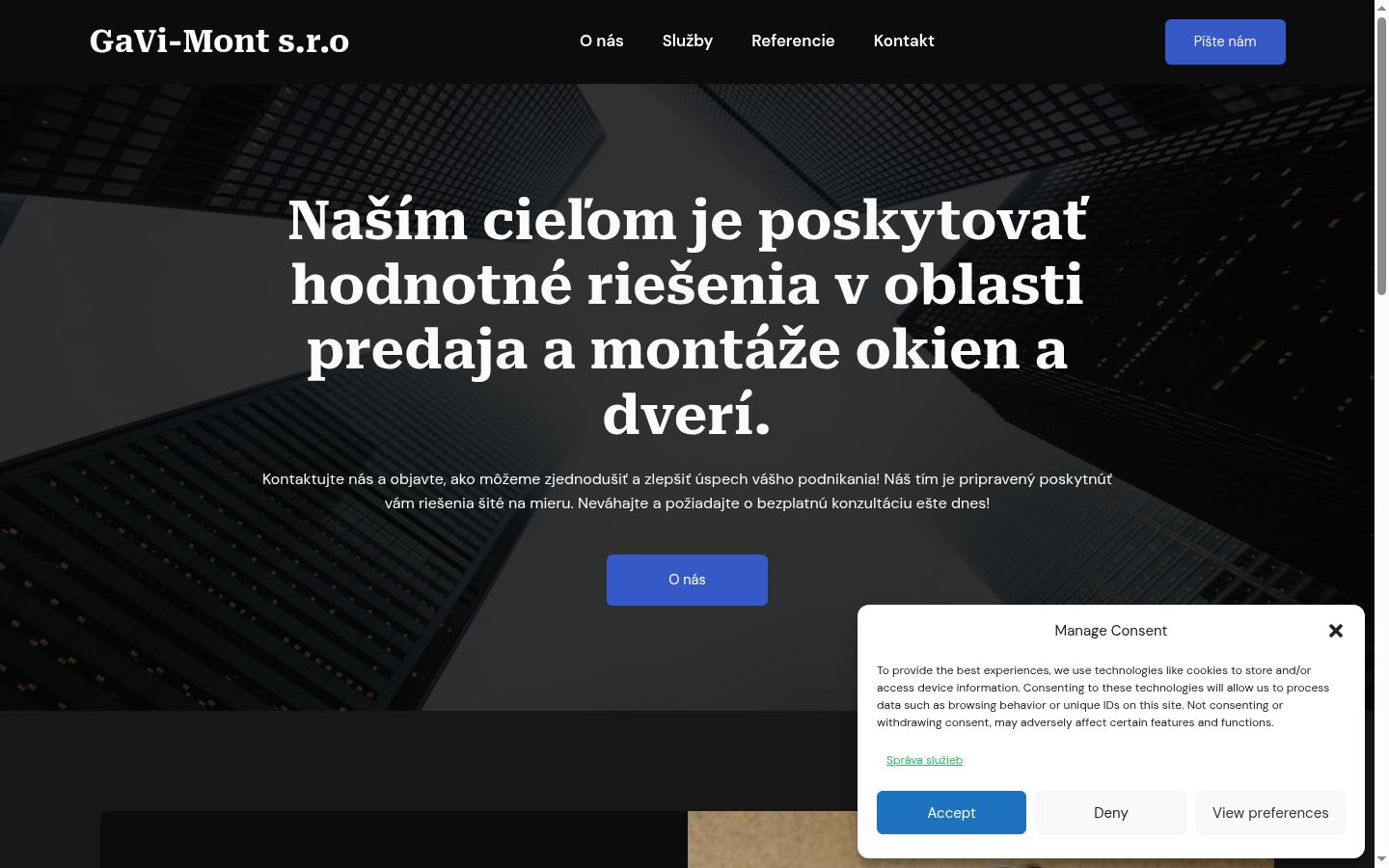 Posnetek zaslona pasice za privolitev, prikazane pred kakršno koli interakcijo