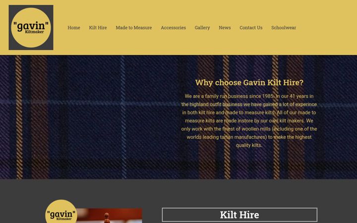 Screenshot of gavinkilts.co.uk