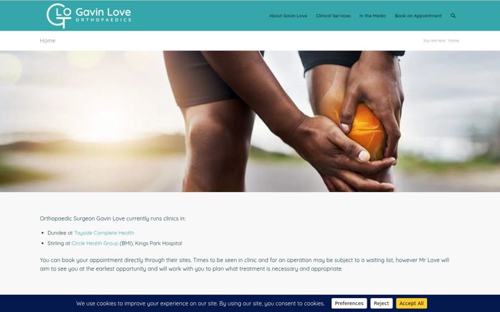 Screenshot of gavinloveorthopaedics.co.uk