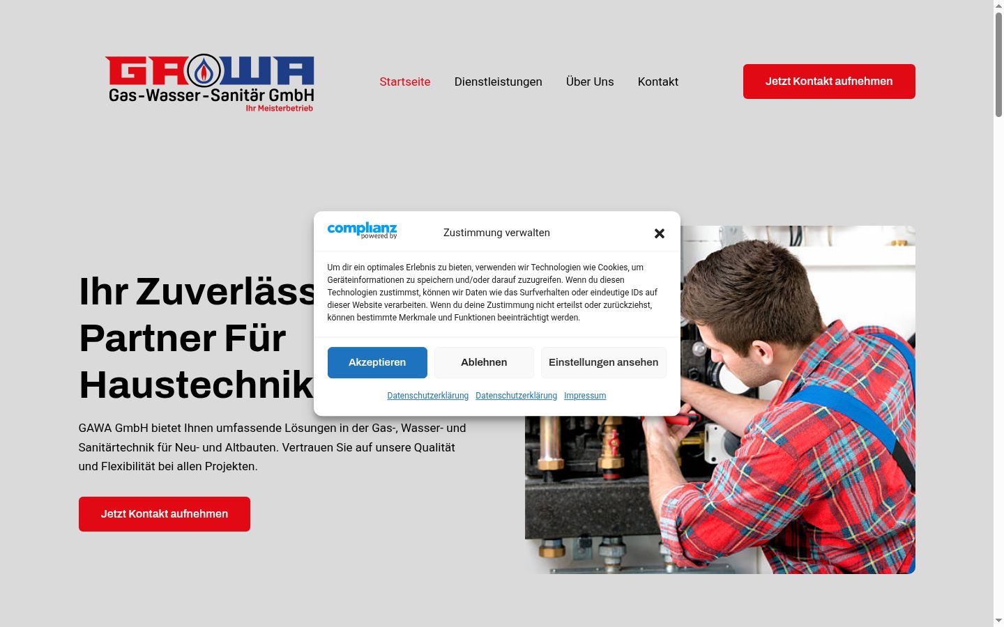 Screenshot des Einwilligungsbanners vor jeglicher Interaktion