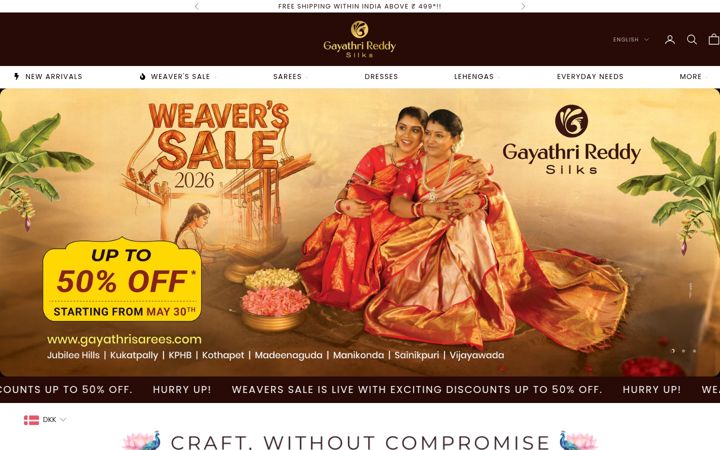 Screenshot of gayathrisarees.com