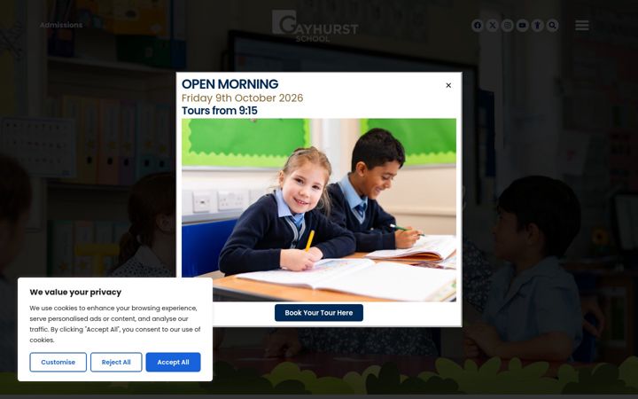 Screenshot of gayhurstschool.co.uk