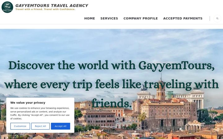 Screenshot of gayyemtours.com