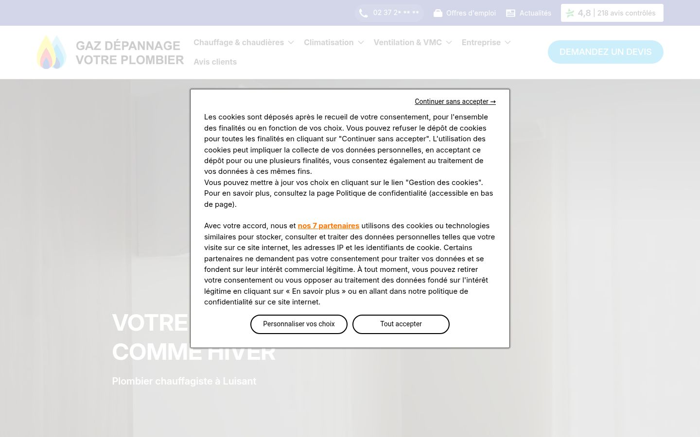 Screenshot del banner di consenso mostrato prima di qualsiasi interazione