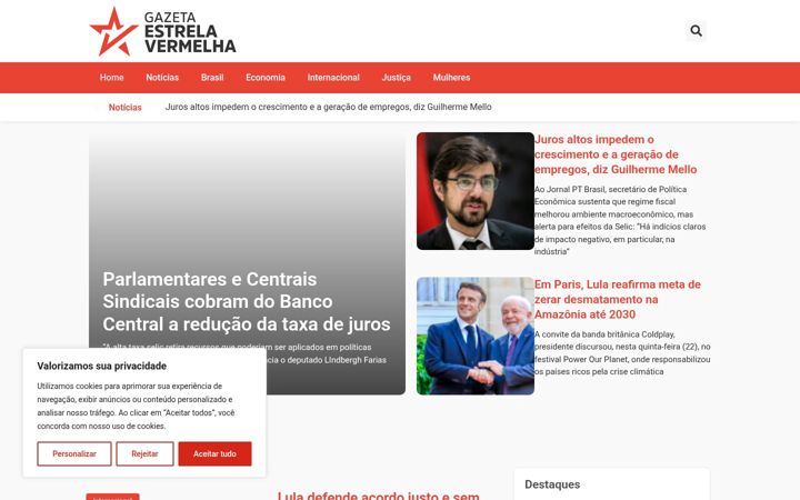Screenshot of gazetaestrelavermelha.com.br