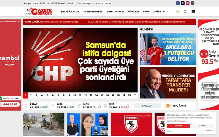 Screenshot of gazetegercek.com.tr