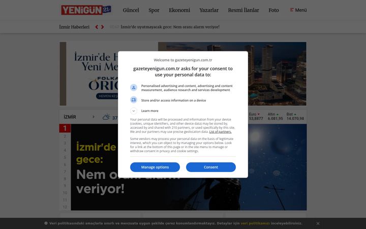 Screenshot of gazeteyenigun.com.tr