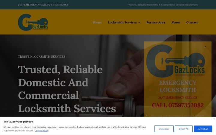 Screenshot of gazlocks.co.uk
