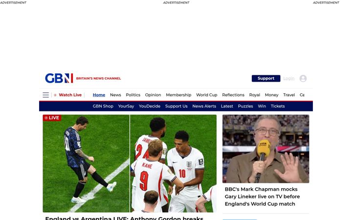 Posnetek zaslona gbnews.com