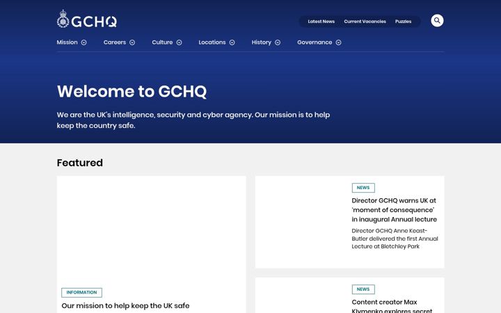 Captură de ecran a gchq.gov.uk