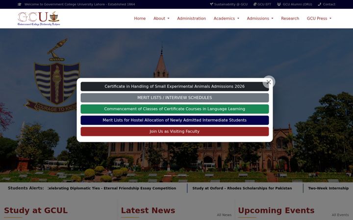 Screenshot of gcu.edu.pk