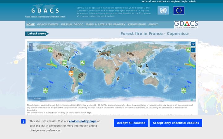 Screenshot of gdacs.org