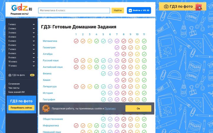 Captura de ecrã de gdz.ru